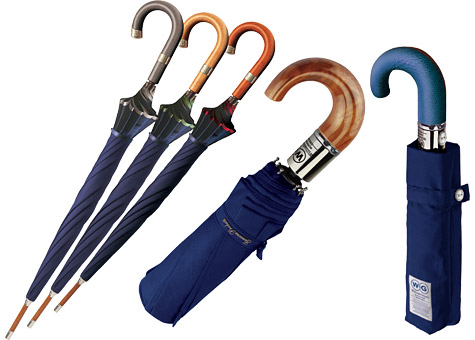 Folding Umbrella Hancle Scotch Grain Embossed Natural Wood